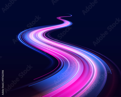 Long exposure of motorways as speed. Creative vector illustration of flying cosmic meteor, planetoid, comet, fireball isolated on transparent background.	