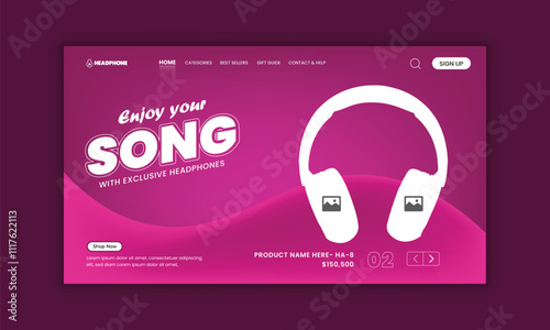 New arrival Headphone brand product landing page or Music headphone website home page hero section user interface design template