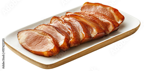 Slices of smoked duck breast on a plate