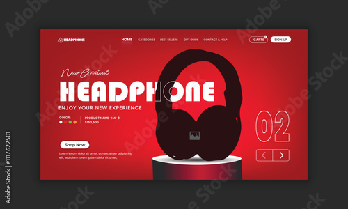 New arrival Headphone brand product landing page or Music headphone website home page hero section user interface design template