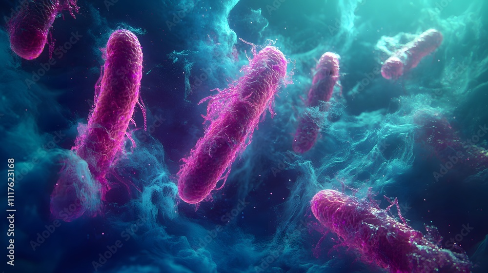 Fototapeta premium Microscopic View of Listeria Bacteria Highlighting Foodborne Illness and Health Risks