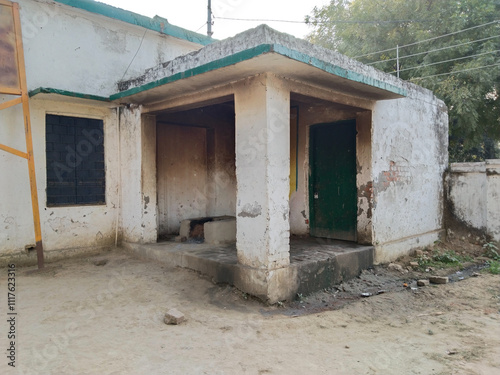 Canvas Print wood oven Kitchen of sarkari school in village, clay stove and dirty kitchen of Indian government primary school