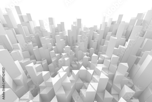 Fototapeta Naklejka Na Ścianę i Meble -  Futuristic urban cityscape with abstract geometric skyscrapers, minimalist design for modern architecture inspiration. 3d render