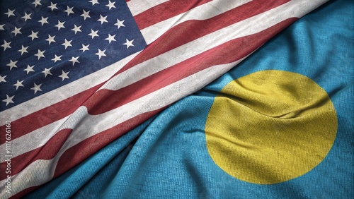 Close-Up of American and Palauan Flags Side by Side photo