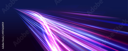 Long exposure, light painting photography. Vibrant streaks of neon blue and pink color against a black background. City road car light trails motion background.	