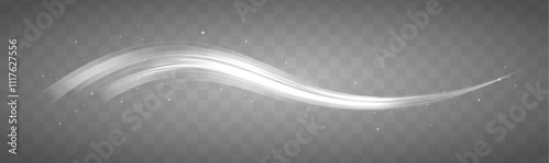 Light white bright white line swirl effect. Glowing white semicircle on isolated background. Vector illustration stream of fresh win. Vector illustration of white spiral, wave, curve vortex effect.	