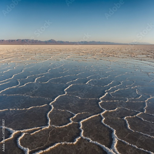 A salt flat reflecting the sky like a mirror.