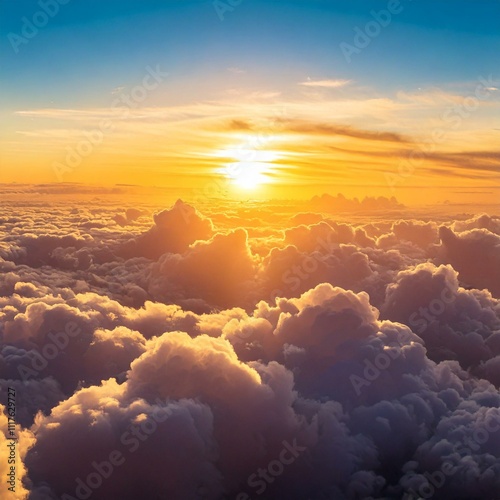 Clouds at sunset, create a beautiful sky. Nature sky backgrounds with a celestial world concept: Sunset or sunrise with clouds, seen from above