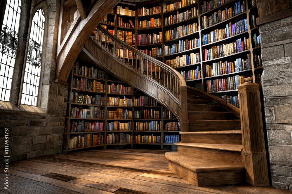Circular Staircase in a Grand Library. Circular Staircase in a Grand Library.