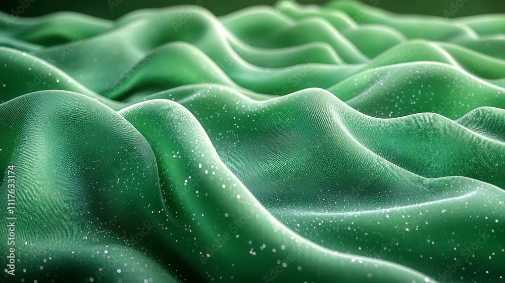 Elegant green fabric waves with shimmering texture Elegant green fabric waves with shimmering texture
