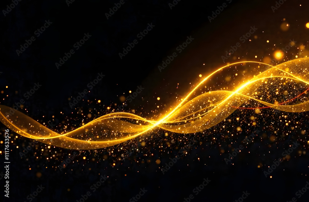 A mesmerizing abstract background with swirling golden light trails and sparkling particles set against deep black, evoking elegance and luxury. A mesmerizing abstract background with swirling golden light trails and sparkling particles set against deep black, evoking elegance and luxury.
