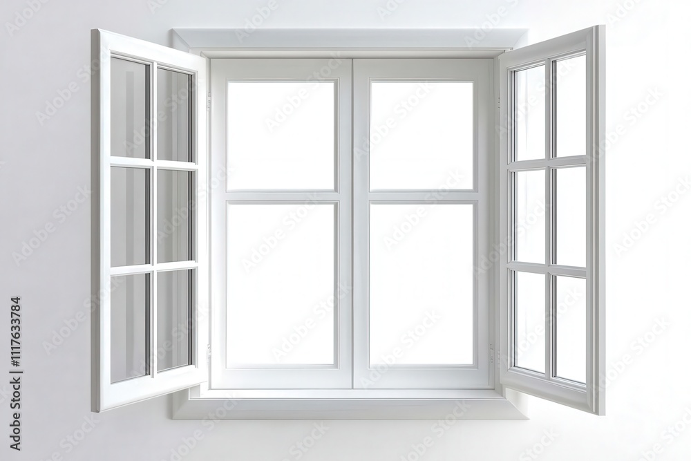 White Open Window Frame with Clear View to Outside, Bright Natural Light, Minimalist Interior Design Aesthetic, Modern Architecture Inspiration White Open Window Frame with Clear View to Outside, Bright Natural Light, Minimalist Interior Design Aesthetic, Modern Architecture Inspiration