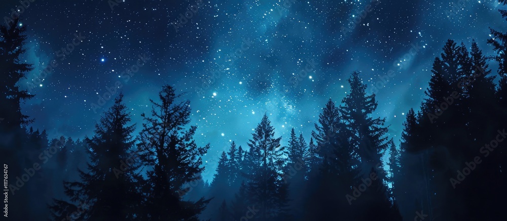 Fototapeta premium Starry Night Over a Silhouetted Forest