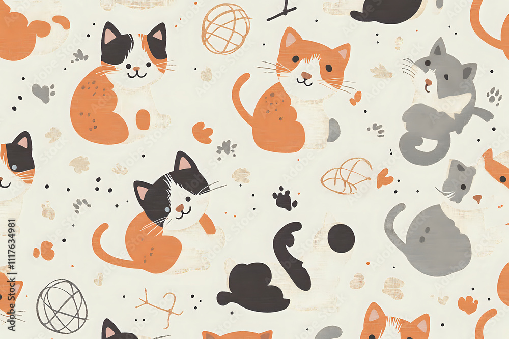 Charming Calico Cats Enjoying Play with Yarn Balls and Cozy Toys Charming Calico Cats Enjoying Play with Yarn Balls and Cozy Toys