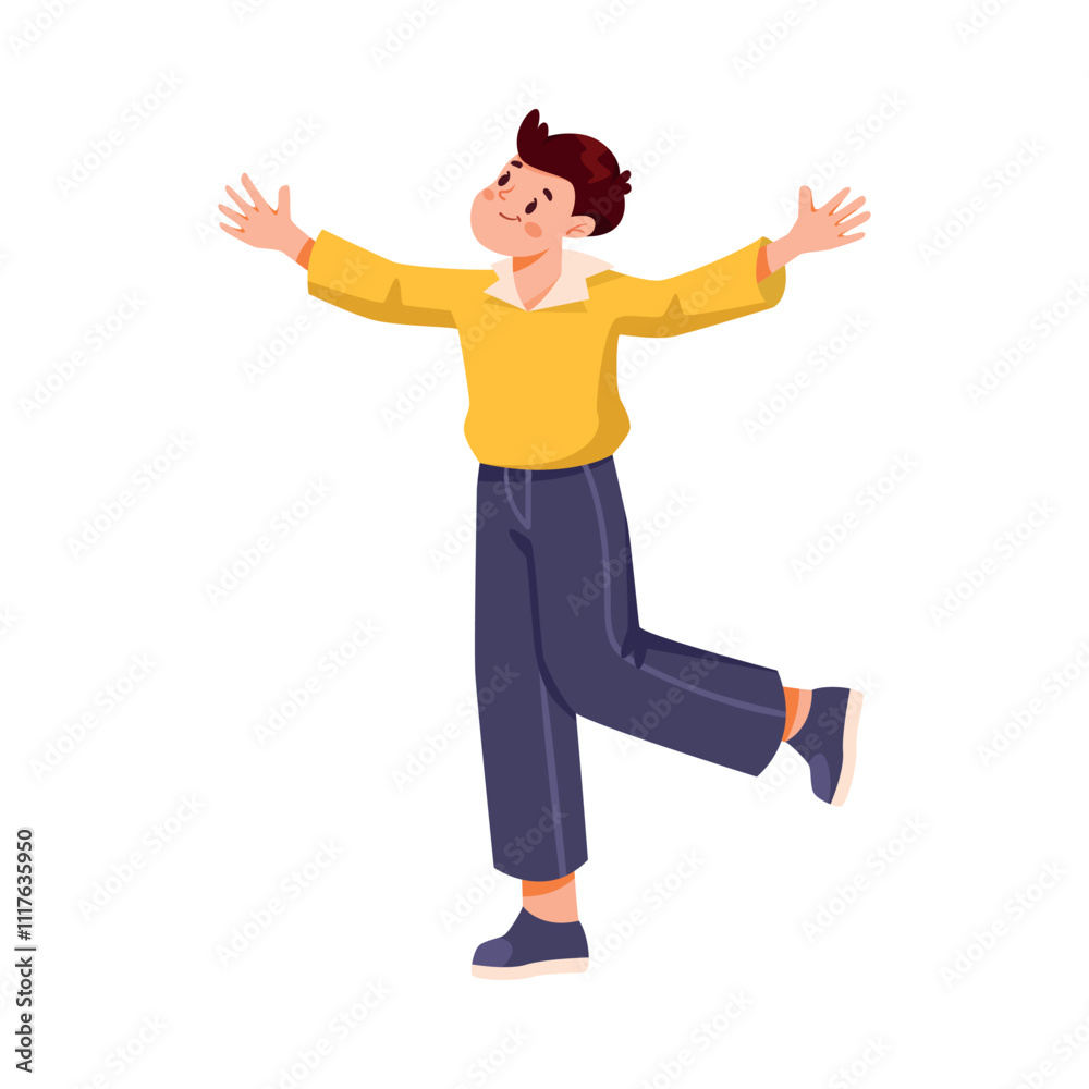 Fototapeta premium Smiling School Boy Character at First September Vector Illustration