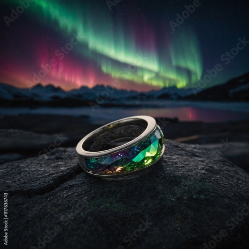 Design a ring inspired by the aurora borealis.