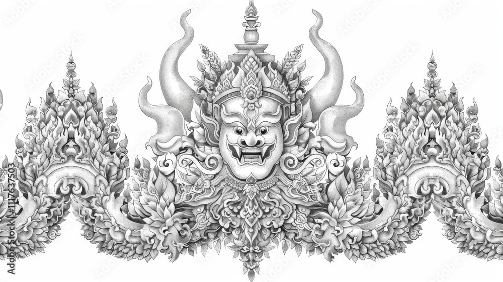 Intricate Thai Pattern with Detailed Motifs Intricate Thai Pattern with Detailed Motifs