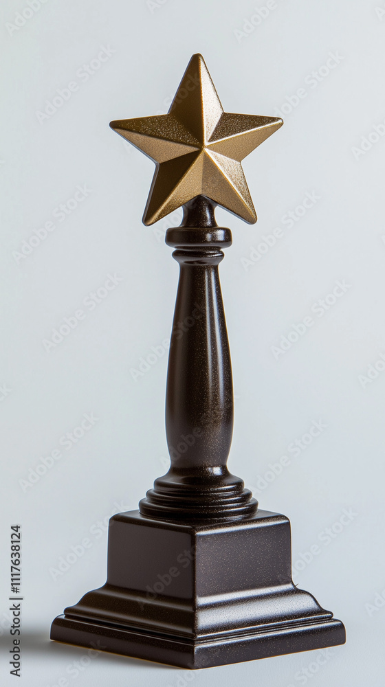 A bronze-colored award statue featuring a star on top, against a white background A bronze-colored award statue featuring a star on top, against a white background
