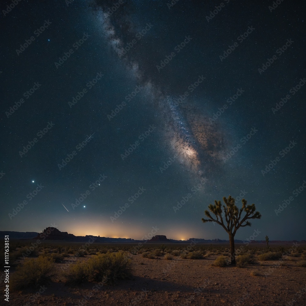A starry sky over a silent desert landscape. A starry sky over a silent desert landscape.