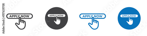 Apply now icon with written font and hand gesture in editable styles