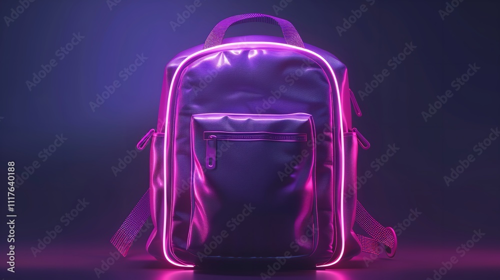 Fototapeta premium The purple leather school bag isolated on a purple dark background, Ai Generative.