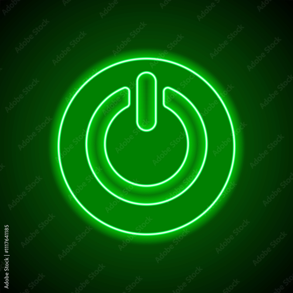 Shut down simple icon vector. Flat design. Green neon on black background with green light Shut down simple icon vector. Flat design. Green neon on black background with green light