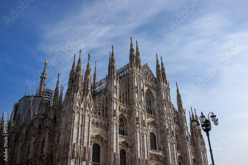 Front Facade of Milan Cathedral's Intricate Gothic Architecture