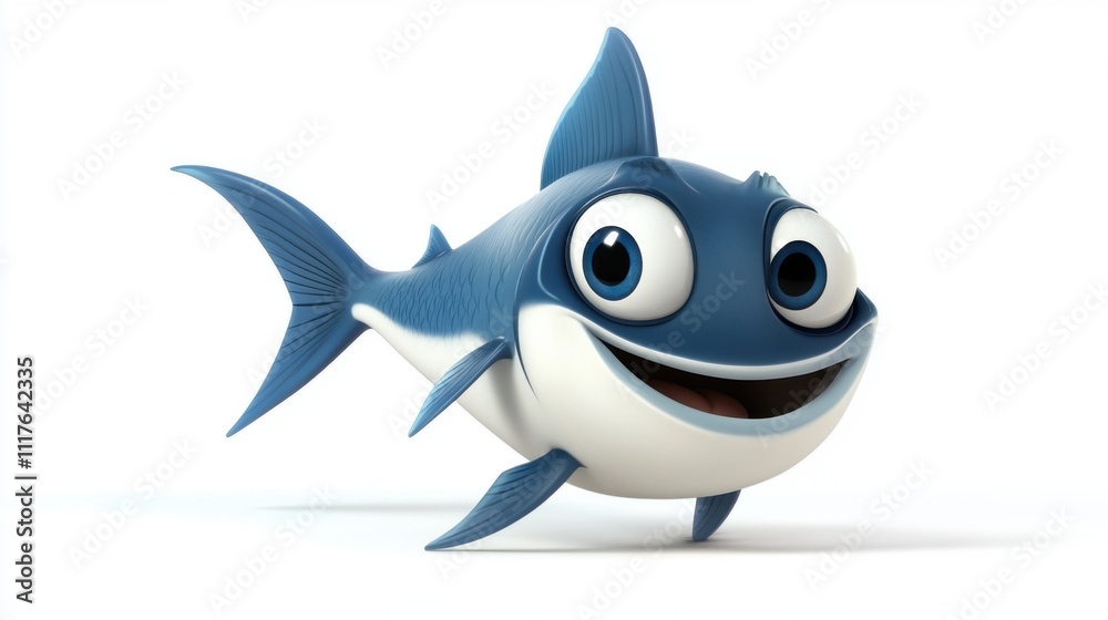 Playful Cartoon Blue Fish with Big Eyes and Cheerful Expression for Children's Illustration or Design Playful Cartoon Blue Fish with Big Eyes and Cheerful Expression for Children's Illustration or Design