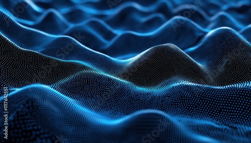 Abstract Blue Digital Waveform: A mesmerizing visualization of data flow, exhibiting undulating patterns and a vibrant blue hue. Ideal for tech, design, and science related projects.