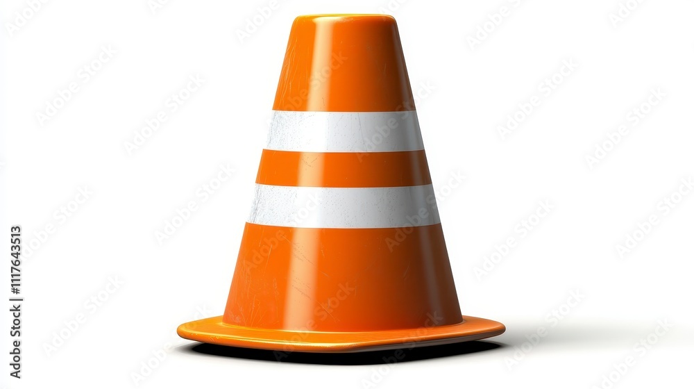 Orange traffic cone with white stripes on a white background Orange traffic cone with white stripes on a white background
