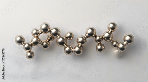 A molecular structure made of spherical atoms, illustrating connections and chemical bonds in a scientific context.