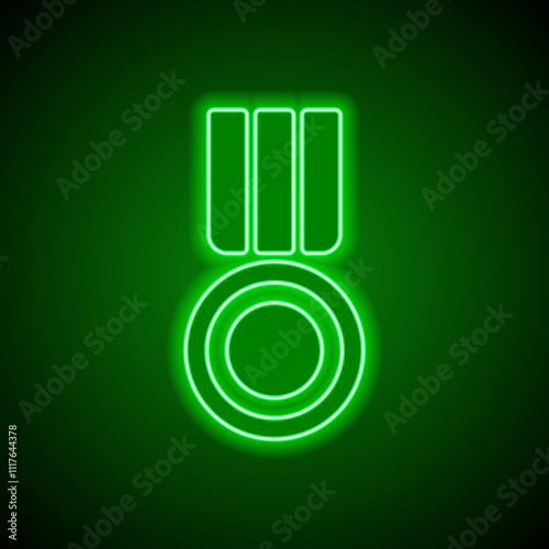 Medal simple icon, vector. Flat design. Green neon on black background with green light