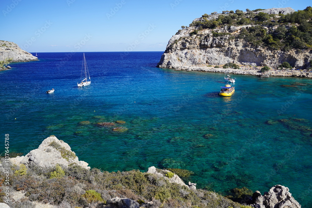 Fototapeta premium picturesque panorama , Antony Quinn bay in Rhodes , Greece