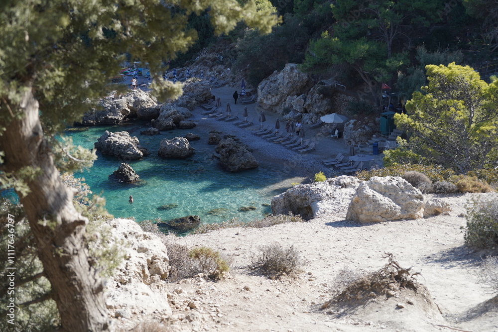 turquoise waters of Antony Quinn bay in Greece turquoise waters of Antony Quinn bay in Greece