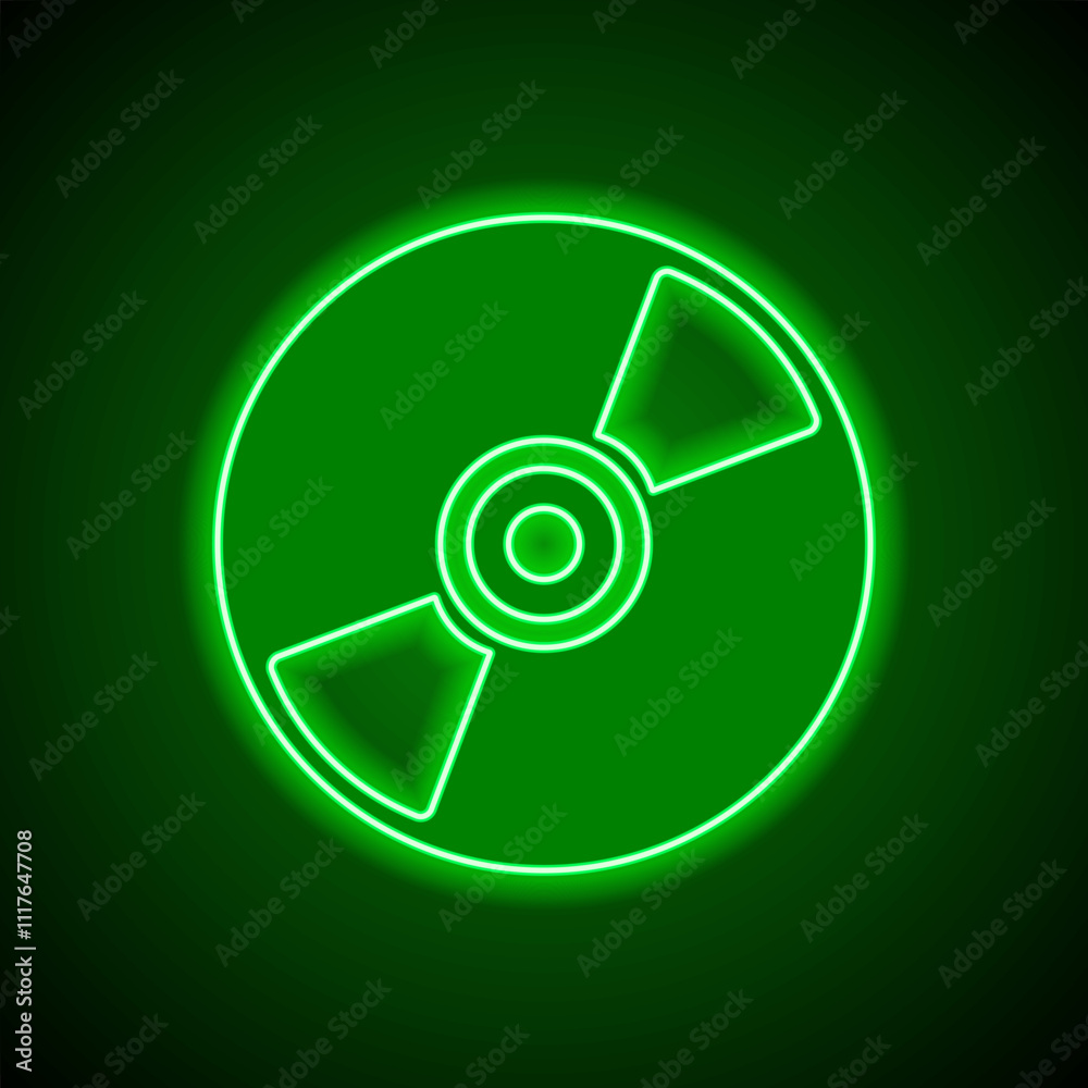 CD DVD simple icon. Flat design. Green neon on black background with green light CD DVD simple icon. Flat design. Green neon on black background with green light