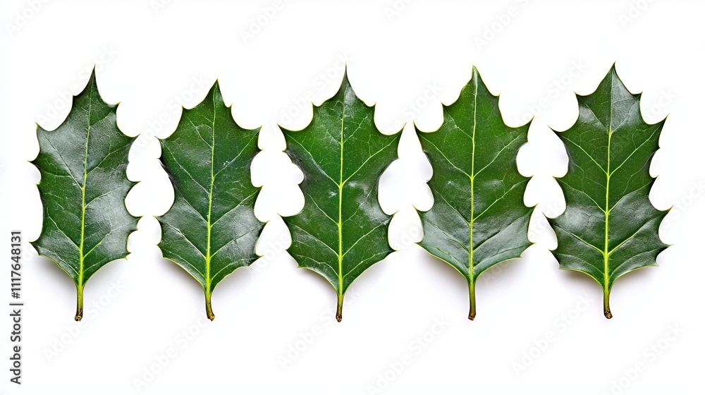 Fototapeta premium Symmetrical Arrangement of Holly Leaves on White Background