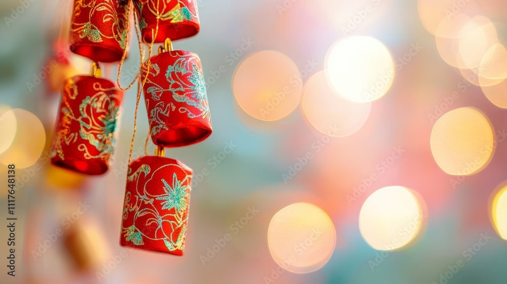 Naklejka premium Colorful Unlit Lanterns with Bokeh Background for Festive Vibes