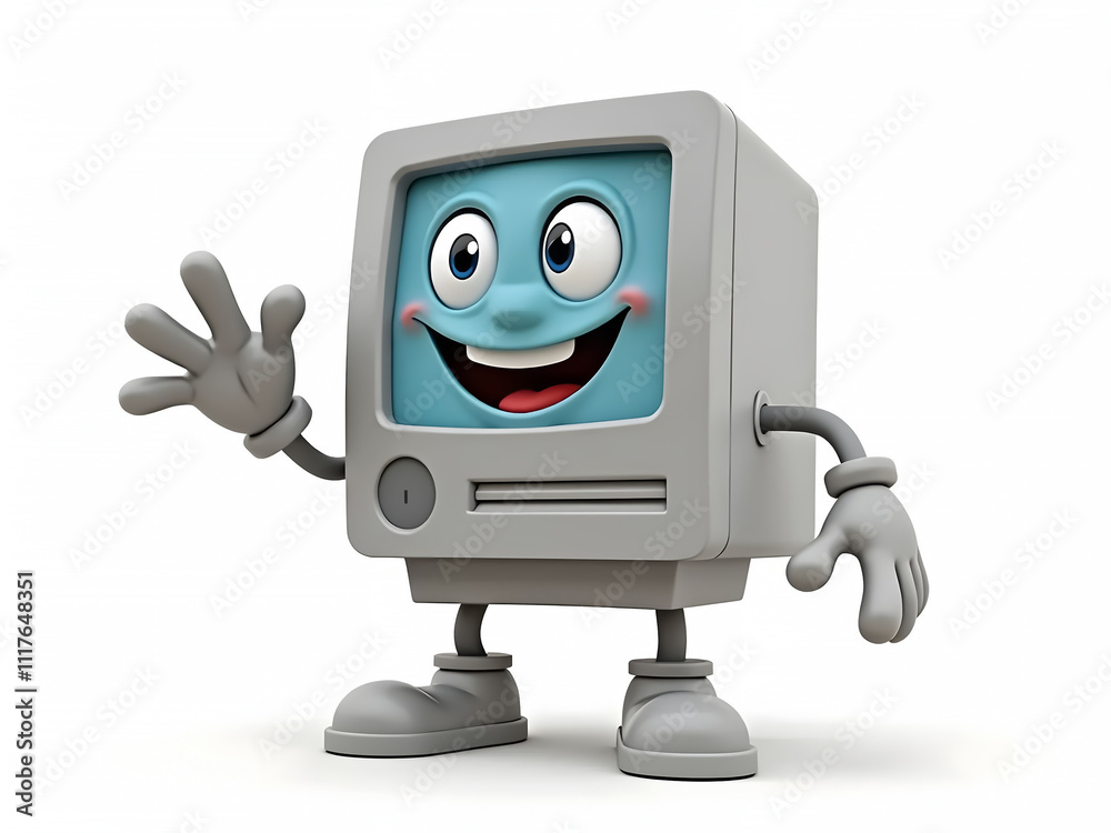 Groovy Old Desktop PC Cartoon Character with Happy Smile and Thumb Up – Ideal for Posters, Banners, and Emblems Groovy Old Desktop PC Cartoon Character with Happy Smile and Thumb Up – Ideal for Posters, Banners, and Emblems