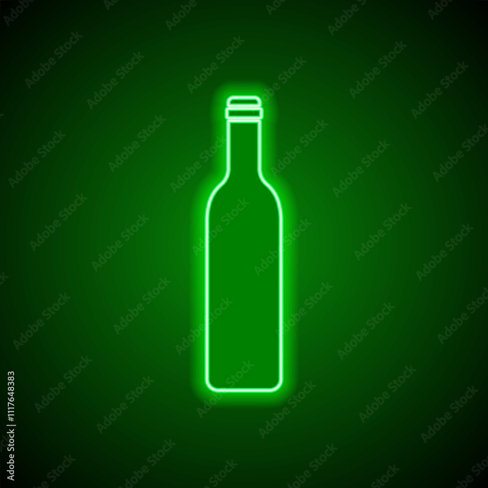 Bottle simple icon vector. Flat design. Green neon on black background with green light Bottle simple icon vector. Flat design. Green neon on black background with green light