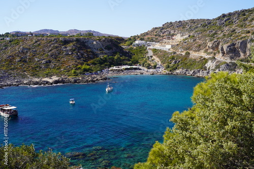 picturesque panorama , Antony Quinn bay in Rhodes , Greece photo