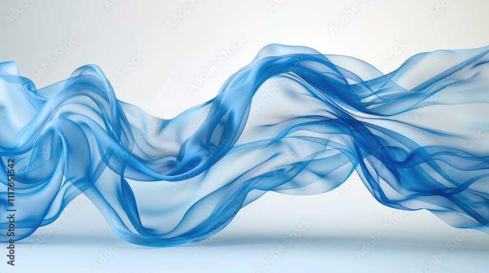 Translucent fabric in a light blue color flying all over the scene, creating a dynamic and ethereal effect. The background is minimalistic. Translucent fabric in a light blue color flying all over the scene, creating a dynamic and ethereal effect. The background is minimalistic.