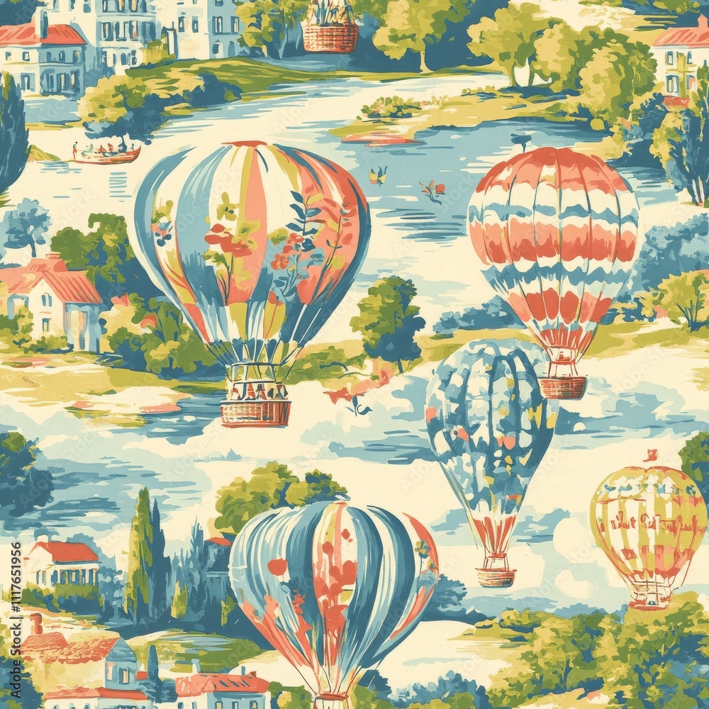 Obraz premium Whimsical Hot Air Balloons Seamless Pattern Design