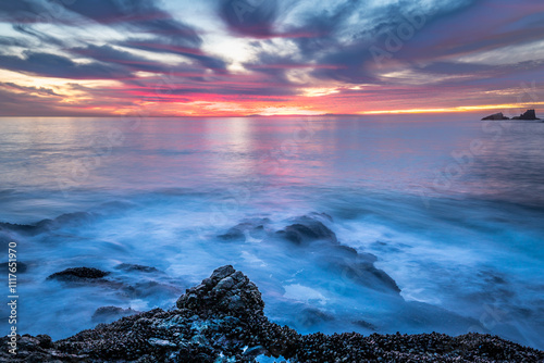Sunset over Crescent Bay Beach in Laguna Beach
