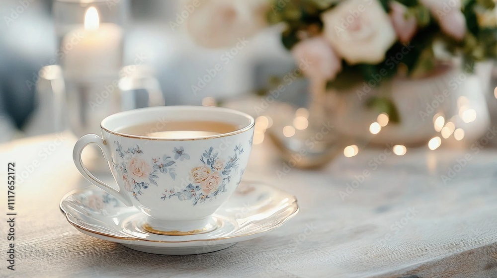 British Tea with Milk in Cup Surrounded by Soft Ambient Light British Tea with Milk in Cup Surrounded by Soft Ambient Light