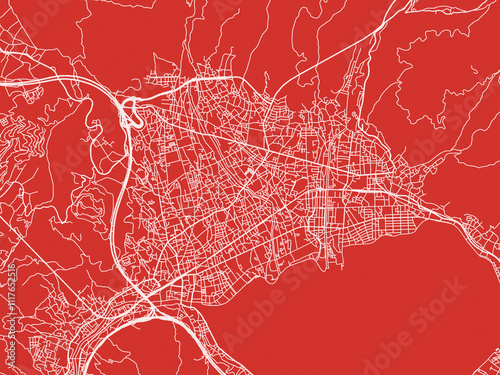 Christmas Map of Okaya, Japan in Snowy White on Festive Red Background. photo