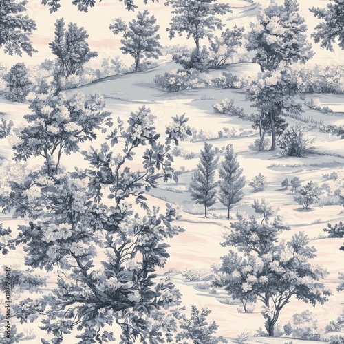 Classic Country Toile Seamless Pattern Design photo