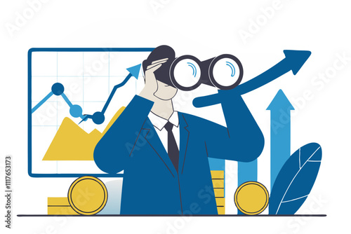 financial forecast vision stock market investment return make profit opportunity discover economic recover businessman financial professional look through binocular see graph chart

