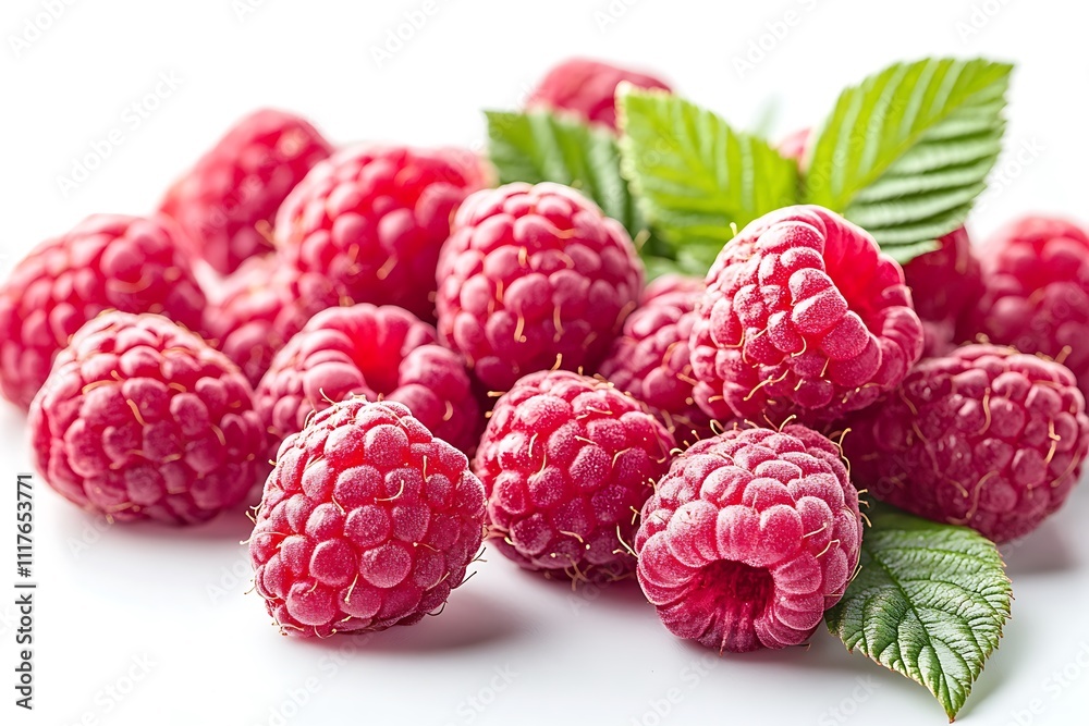 Ripe raspberries with leaf isolated on a white background
Ripe raspberries with leaf isolated on a white background