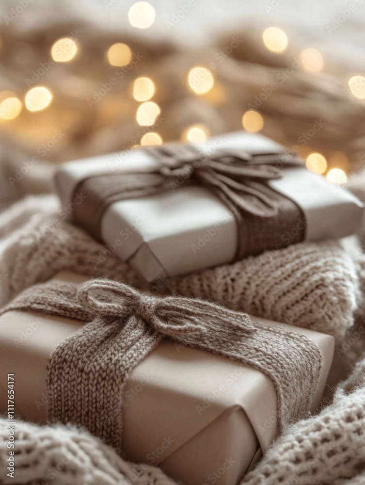 decorated gift boxes in beige and vase fabric
