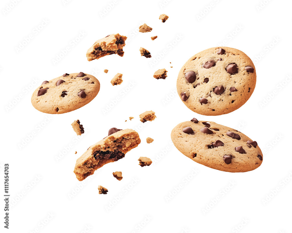 a group of cookies with crumbs